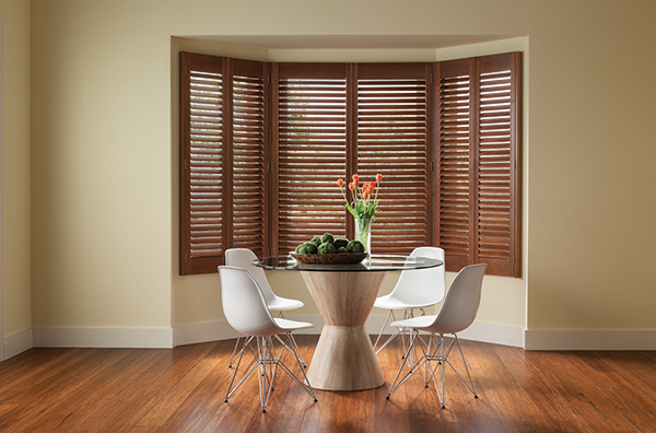 Wood shutters in a dining room